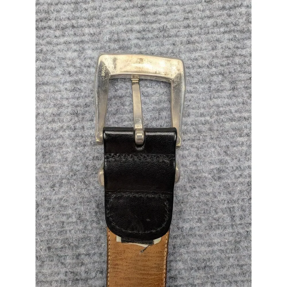 Mezlan Genuine Crocodile Belt Mens 34 Black Silver Tone Spain Quiet Luxury